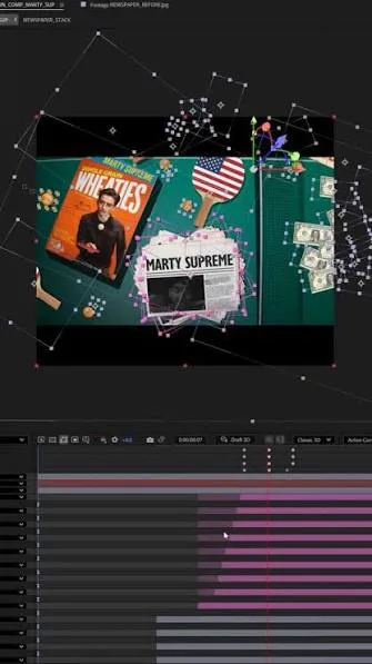Motion graphics composition and editing timeline