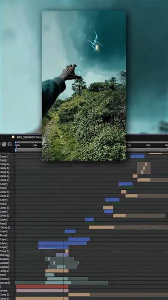 Vertical composite over an editing timeline