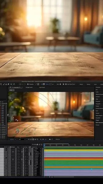 Warm studio scene over an animation timeline